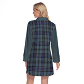 Hannay Blue Tartan Women's Lapel Shirt Dress With Long Sleeve